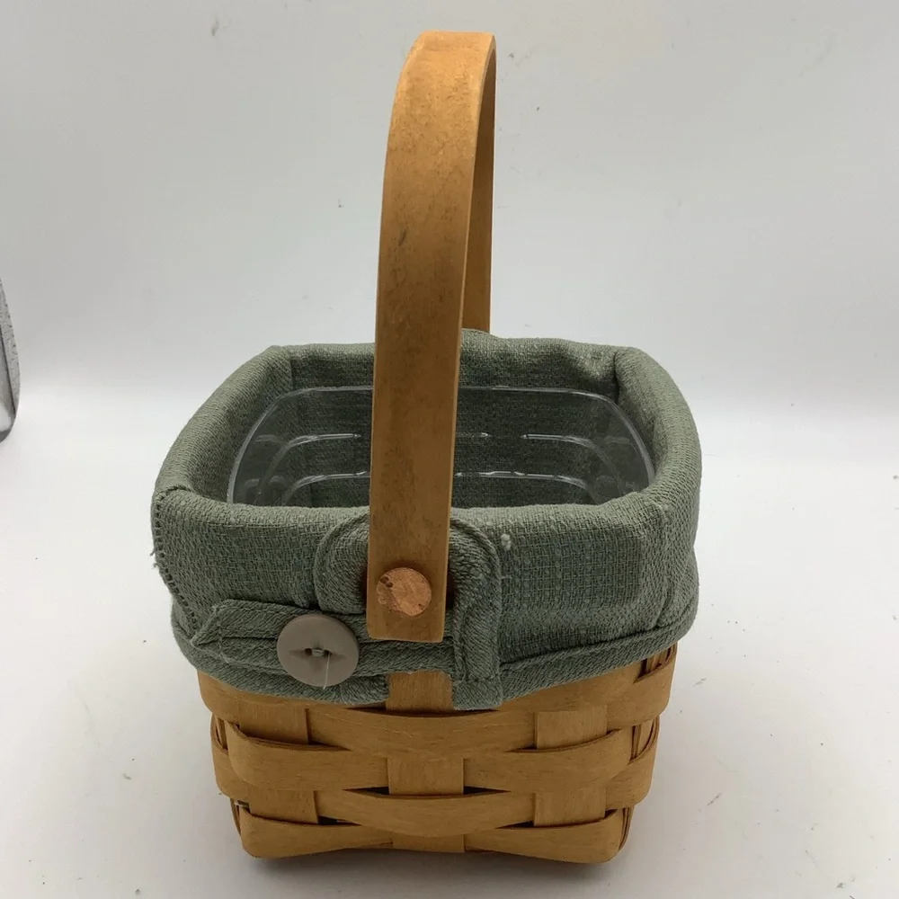 2005 Longaberger Square Handled Basket with Green Fabric and Plastic Liners